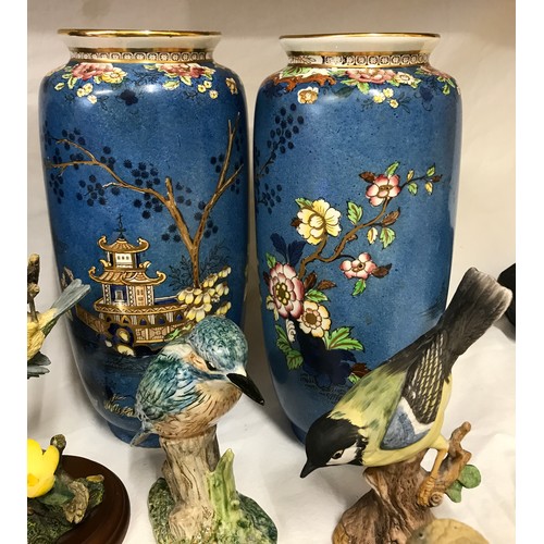 37 - A miscellaneous lot to include a pair of Chinese vases, an Adderley vase and lid, four figure of bir... 