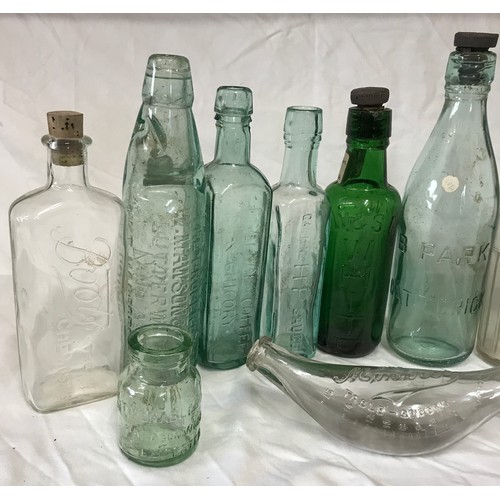 40 - Quantity of mixed glass bottles including Cod examples tallest 29cm. Also Boots the Chemist, a baby'... 