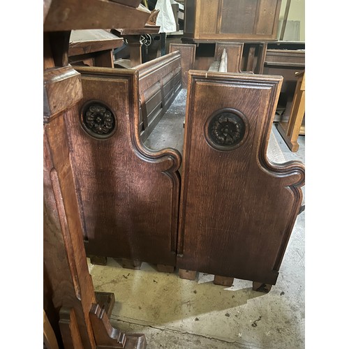 139 - A 19thC oak pew with floral roundel to one end by Sir George Gilbert Scott. 244 L x 96h x 52cm d.

P... 