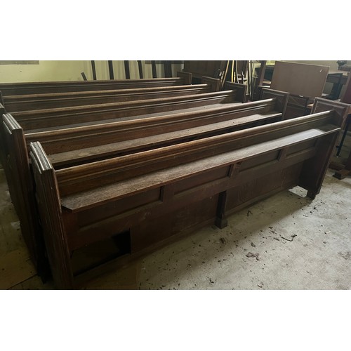 139 - A 19thC oak pew with floral roundel to one end by Sir George Gilbert Scott. 244 L x 96h x 52cm d.

P... 