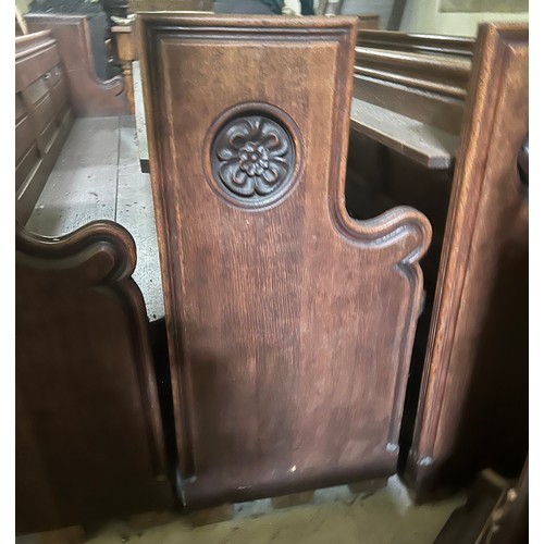 139 - A 19thC oak pew with floral roundel to one end by Sir George Gilbert Scott. 244 L x 96h x 52cm d.

P... 