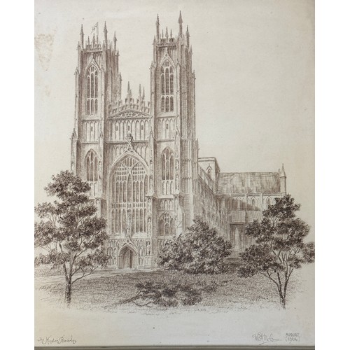 108 - Pen and ink drawing of The Minster, Beverley by William H. McCann August 1964 behind non reflective ... 