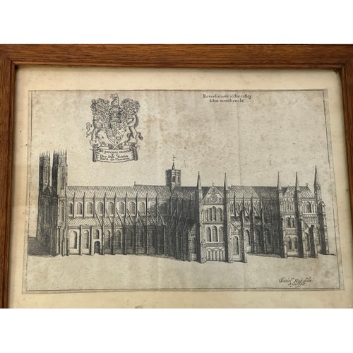 109 - Two 17thC etchings of Beverley Minster in matching oak frames by Daniel King. Presented to the Vicar... 