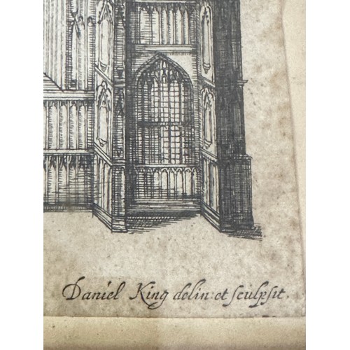 109 - Two 17thC etchings of Beverley Minster in matching oak frames by Daniel King. Presented to the Vicar... 