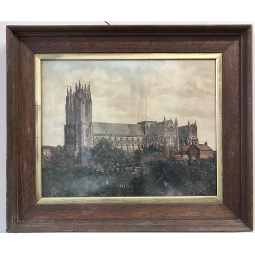 114 - Print of Beverley Minister in an oak frame. Image 40cm x 51cm.