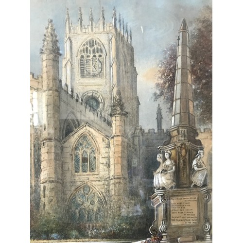 115 - Watercolour of St Mary's Church, Beverley by A E King in a black frame.