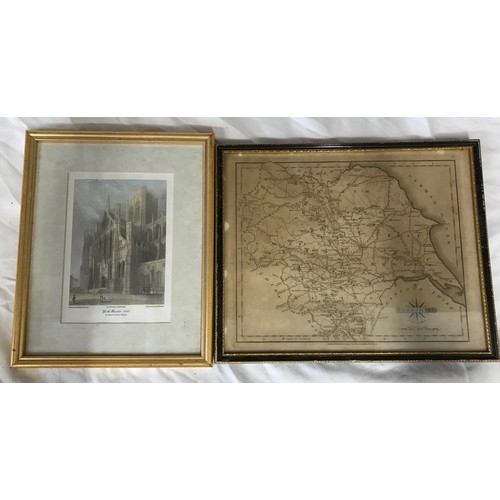 117 - Map of Yorkshire engraved by John Cary frame size 26cm x 31.5cm. Also a framed engraving of York Min... 