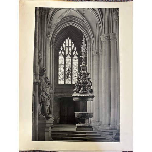 92 - Six photographs by R.F Perkin of mainly interiors of Beverley Minster. Largest 50 x 37cm.