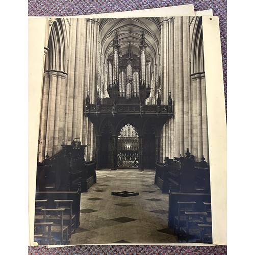 92 - Six photographs by R.F Perkin of mainly interiors of Beverley Minster. Largest 50 x 37cm.