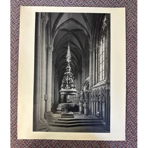 93 - Six photographs by R.F Perkin of mainly interiors of Beverley Minster. Largest 50 x 40.5cm.