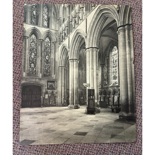 93 - Six photographs by R.F Perkin of mainly interiors of Beverley Minster. Largest 50 x 40.5cm.