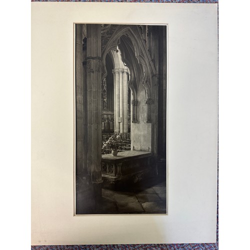 93 - Six photographs by R.F Perkin of mainly interiors of Beverley Minster. Largest 50 x 40.5cm.