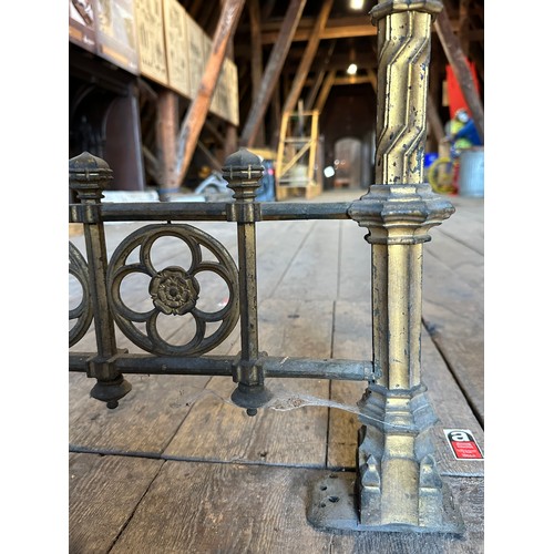 177 - Two brass alter rail ends ex Beverley Minster (missing one section) total length 161cm x 88cm and 78... 