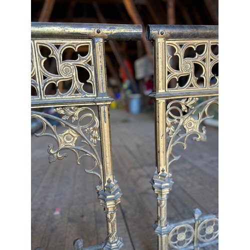 177 - Two brass alter rail ends ex Beverley Minster (missing one section) total length 161cm x 88cm and 78... 