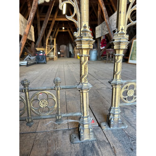 177 - Two brass alter rail ends ex Beverley Minster (missing one section) total length 161cm x 88cm and 78... 