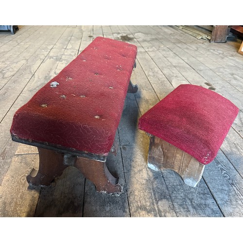 164 - Two 19thC oak kneeling stools, one 110w x 36h x 36cm d the other 39w x 27h x 26cm d.