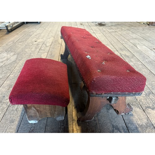 164 - Two 19thC oak kneeling stools, one 110w x 36h x 36cm d the other 39w x 27h x 26cm d.