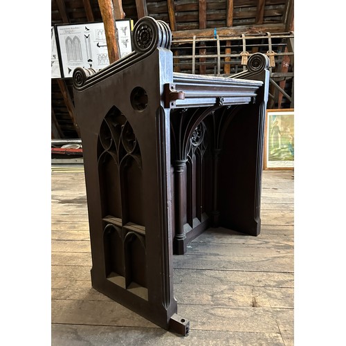 165 - The vicar’s stall ex Beverley Minster,  heavily carved in oak with gothic arches and Yorkshire rose,... 