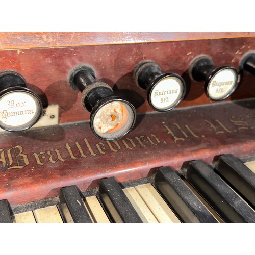 166 - A 19thC oak American organ retailed by Turner and Phillips Plymouth, Estey organ co. Brattleboro Ver... 