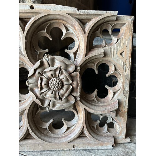 170 - Carved oak panel with Yorkshire rose to centre, ex Beverley Minster. 58.5 x 51cm.