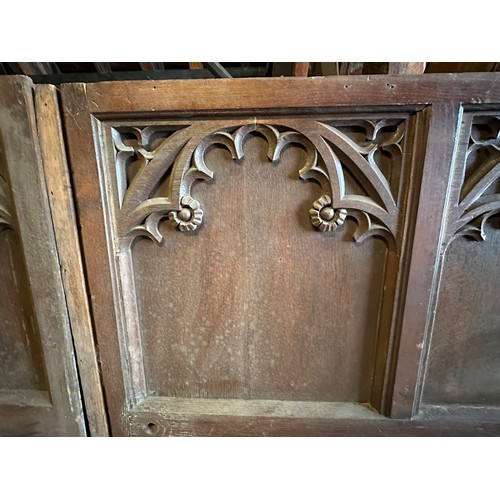 172 - Three carved oak panels ex Beverley Minster with spare end panel approx. total length 367w x 98cm h.