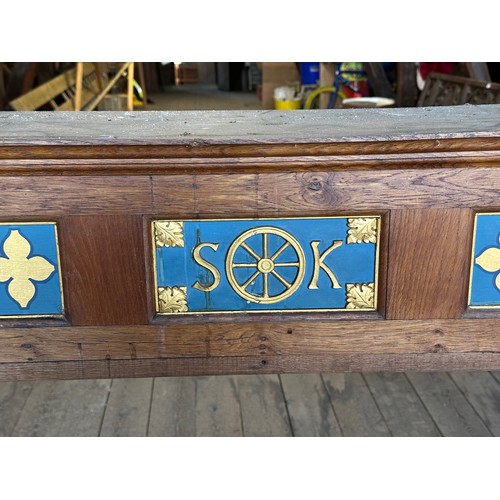 175 - A decorative oak and painted alter surround from St Katherine’s  chapel Beverley Minster 189w x 26d ... 