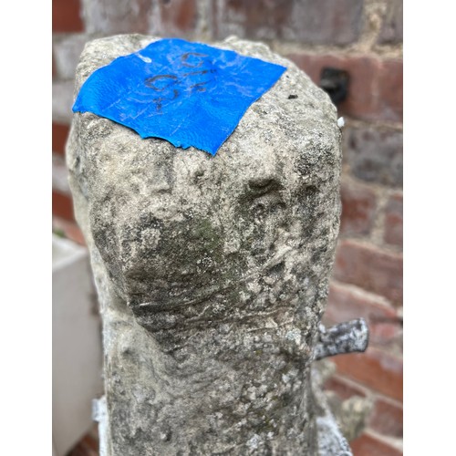 200 - A two piece Tadcaster stone pinnacle dating from the 1300’s with three grotesques and leadwork fixin... 