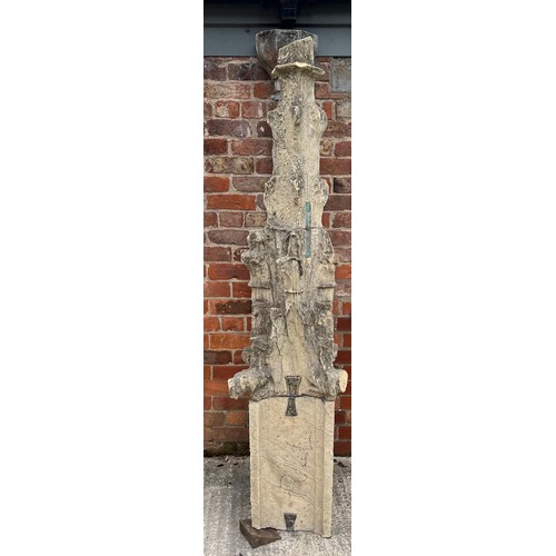 202 - A three piece Tadcaster stone pinnacle from Beverley Minster dating from the 1300’s, with two remain... 