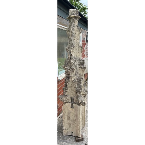 202 - A three piece Tadcaster stone pinnacle from Beverley Minster dating from the 1300’s, with two remain... 