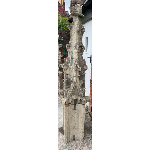 202 - A three piece Tadcaster stone pinnacle from Beverley Minster dating from the 1300’s, with two remain... 