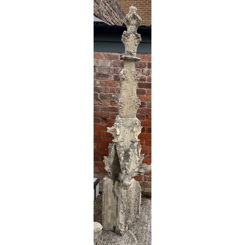 201 - A three piece Tadcaster stone pinnacle from Beverley Minster dating from the 1300’s with leaded join... 