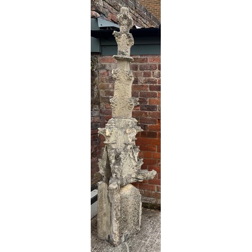 201 - A three piece Tadcaster stone pinnacle from Beverley Minster dating from the 1300’s with leaded join... 