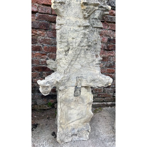 205 - A three piece Tadcaster stone pinnacle dating to the 1300’s with four grotesques and lead fixings. F... 