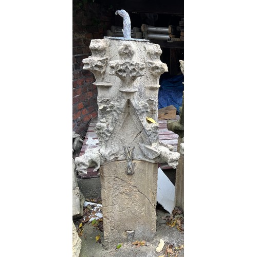 191 - A two piece Tadcaster stone pinnacle dating from the 1300’s with protruding lead fixing to the top f... 