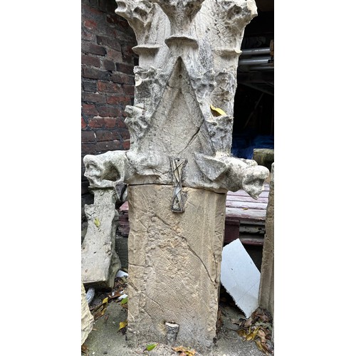 191 - A two piece Tadcaster stone pinnacle dating from the 1300’s with protruding lead fixing to the top f... 