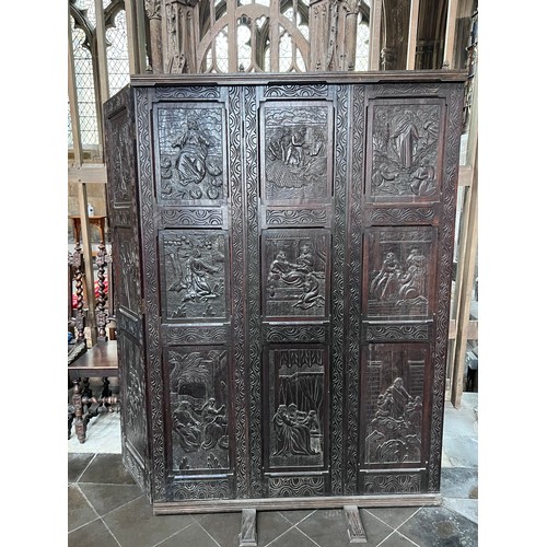 118 - Large carved wooden panels depicting biblical scenes - 19thC.    188 h x 174cm w.