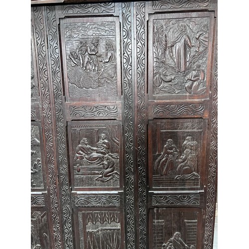 118 - Large carved wooden panels depicting biblical scenes - 19thC.    188 h x 174cm w.