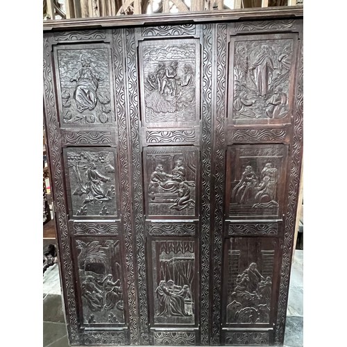 118 - Large carved wooden panels depicting biblical scenes - 19thC.    188 h x 174cm w.