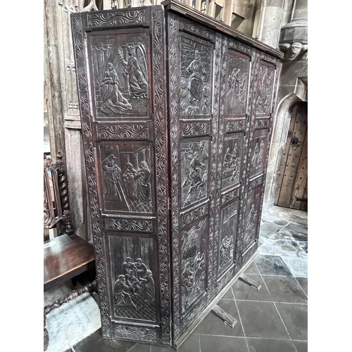 118 - Large carved wooden panels depicting biblical scenes - 19thC.    188 h x 174cm w.