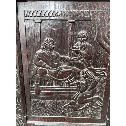 118 - Large carved wooden panels depicting biblical scenes - 19thC.    188 h x 174cm w.