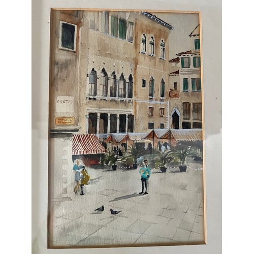 79 - A pair of gilt framed watercolour paintings depicting scenes of Venice to include Villa Fiorita and ... 