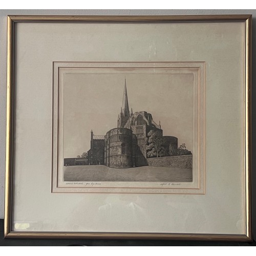 79B - A signed etching of Norwich Cathedral by Alfred Richard Blundell. Image size 23 x 27cm.