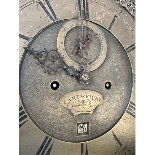 70 - A brass faced eight day walnut  longcase clock by Cartwright of Lombard Street, London. With date ap... 