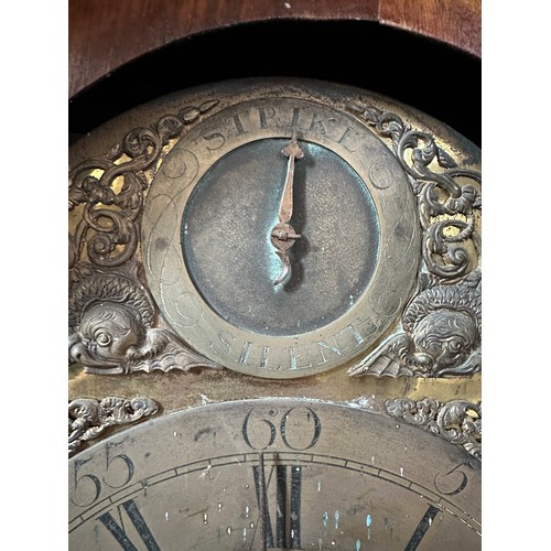 70 - A brass faced eight day walnut  longcase clock by Cartwright of Lombard Street, London. With date ap... 