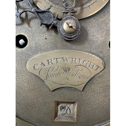 70 - A brass faced eight day walnut  longcase clock by Cartwright of Lombard Street, London. With date ap... 