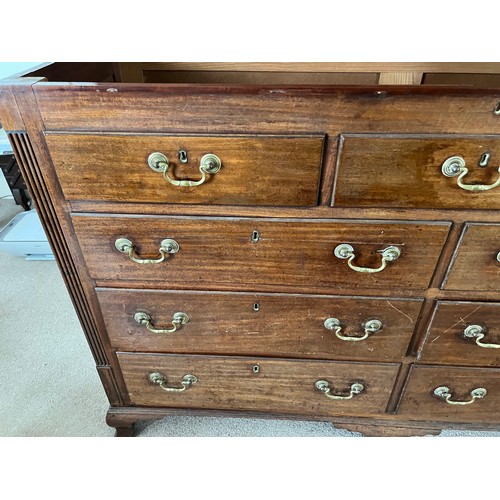 4 - A 19thC mahogany chest of 4 drawers with 4 dummy drawers and lift up lid with brass swan neck handle... 