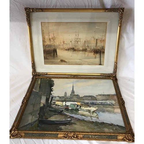 1308 - A pair of water colours, Hull Docks estimated to be dated in the mid-19th Century artist unknown 22c... 