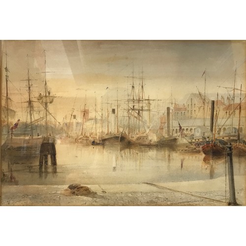 1308 - A pair of water colours, Hull Docks estimated to be dated in the mid-19th Century artist unknown 22c... 