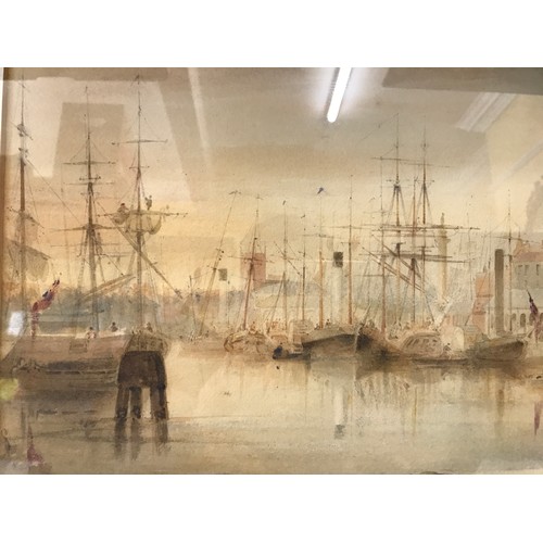 1308 - A pair of water colours, Hull Docks estimated to be dated in the mid-19th Century artist unknown 22c... 