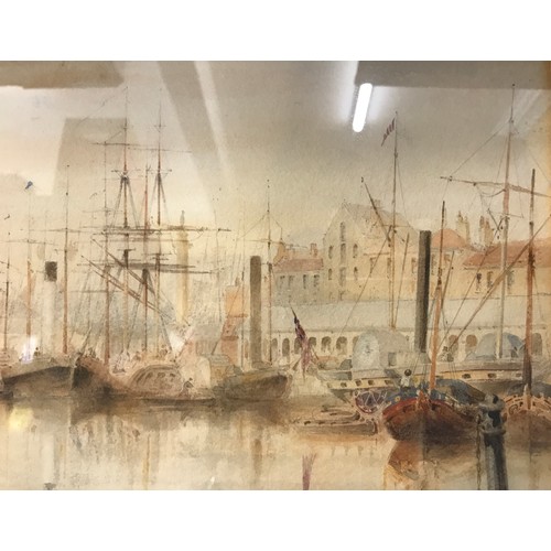 1308 - A pair of water colours, Hull Docks estimated to be dated in the mid-19th Century artist unknown 22c... 